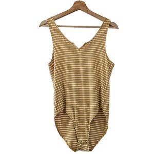 American Eagle Mustard Yellow Stripe Split Neck Sleeveless Bodysuit NWT